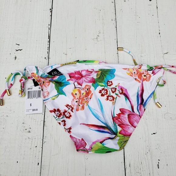 La Blanc Women's Tropical Floral Hipster Full Coverage Tie Bikini Bottoms Sz 6 - Picture 3 of 3